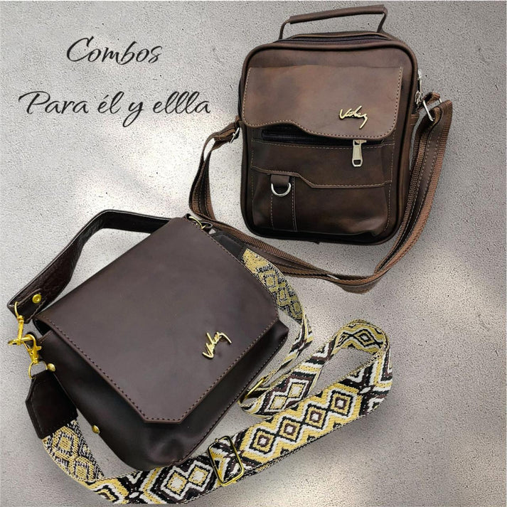 COMBO PAREJA CARRIEL + BOLSO DE CUERO VELEZ