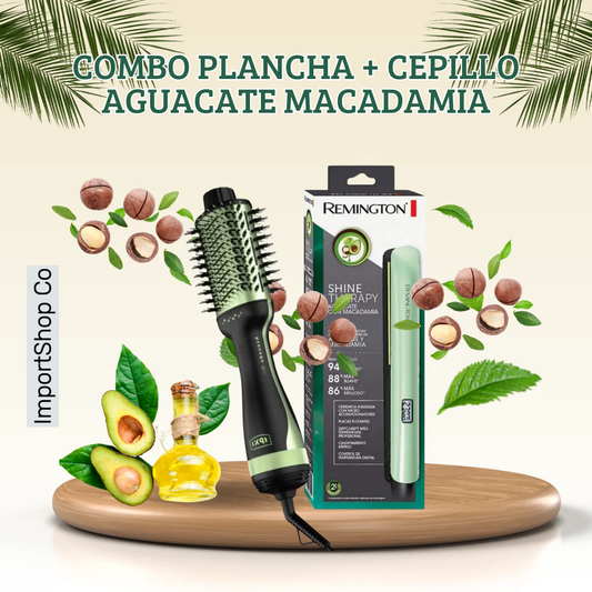 PROMOCION COMBO PLANCHA AGUACATE + CEPILLO SECADOR REMINGTON 2 EN 1 🥑