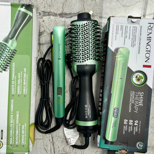 PROMOCION COMBO PLANCHA AGUACATE + CEPILLO SECADOR REMINGTON 2 EN 1 🥑